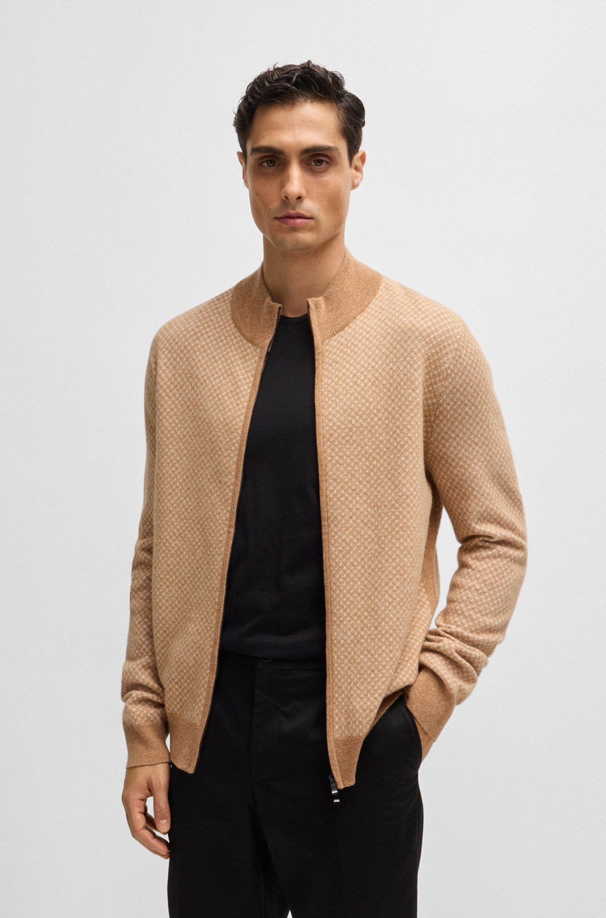 Top Choice Zip-up knitted cardigan in virgin wool and cotton